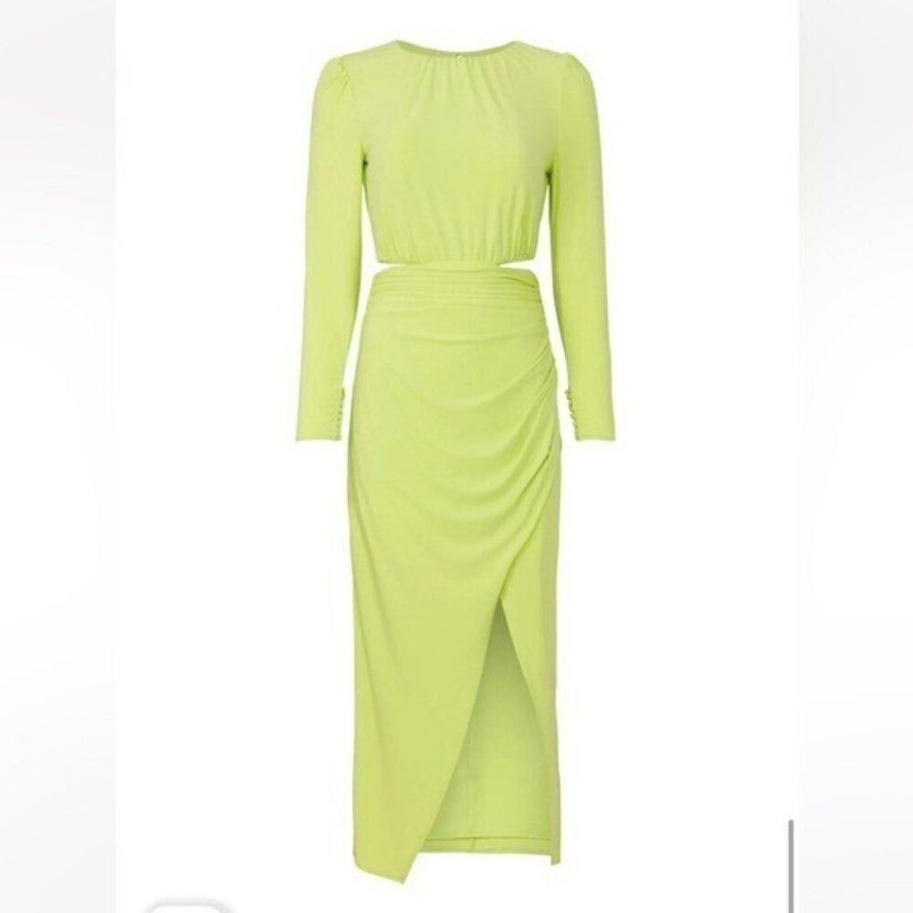 SELF-PORTRAIT Cutout Jersey Midi Green Dress Long Sleeve Size US 10 Evening •